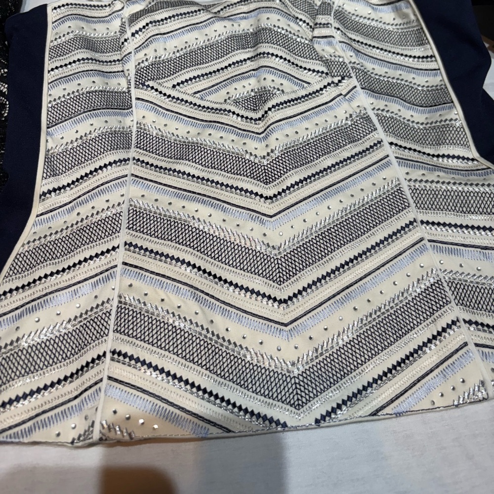 White House Black Market Navy and White Patterned Top